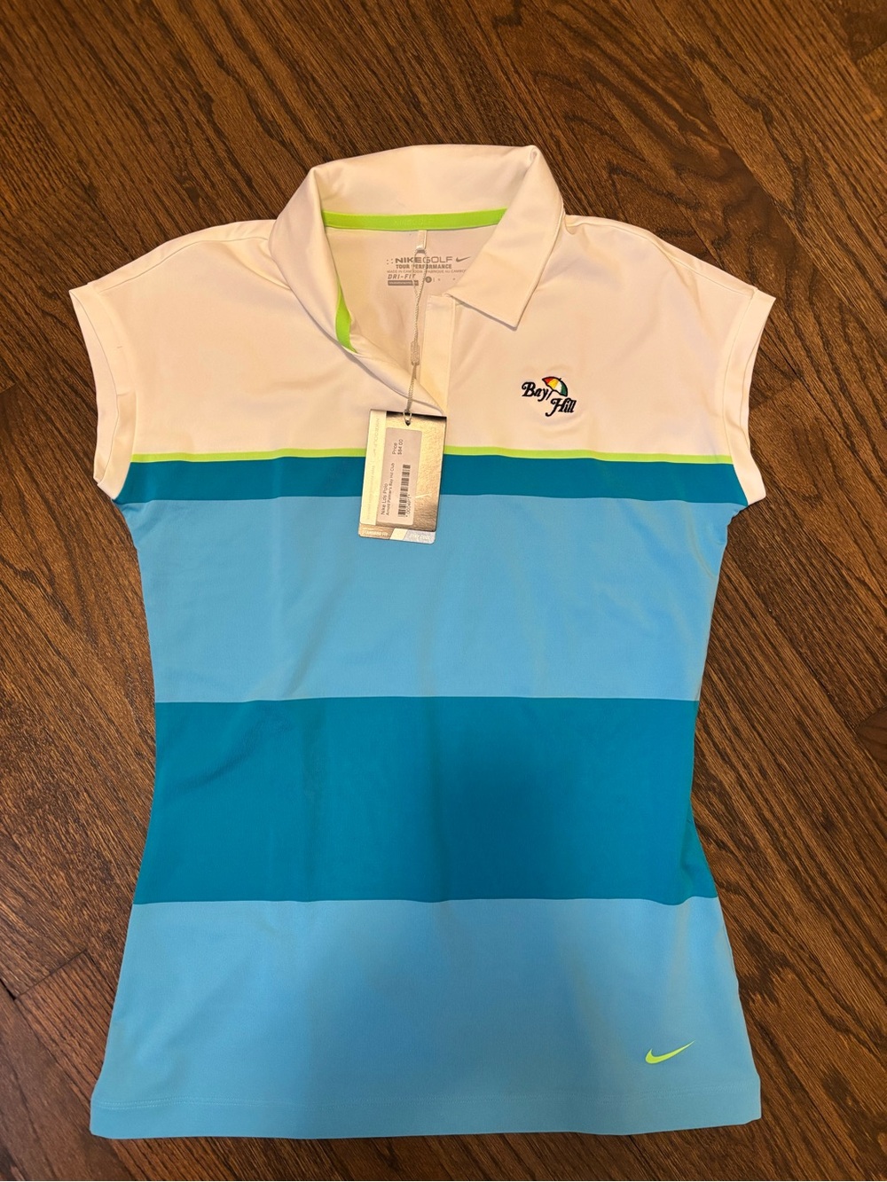 Nike Women’s White, Light Blue & Teal Striped Short Sleeve Polo